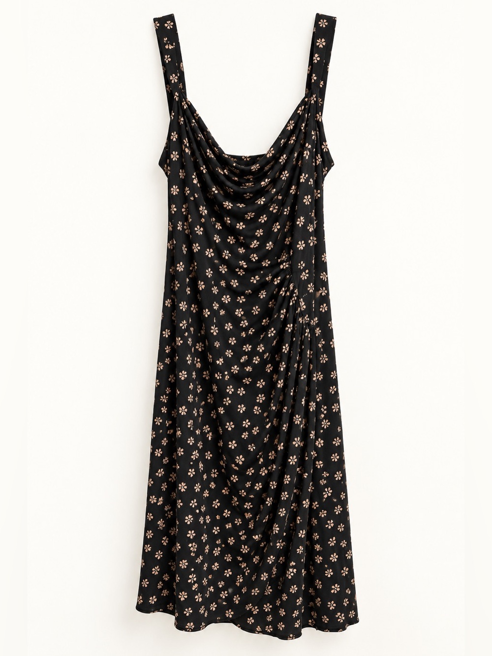 BCBGMAXAZRIA Black Floral Cowl Neck Dress | Size L
